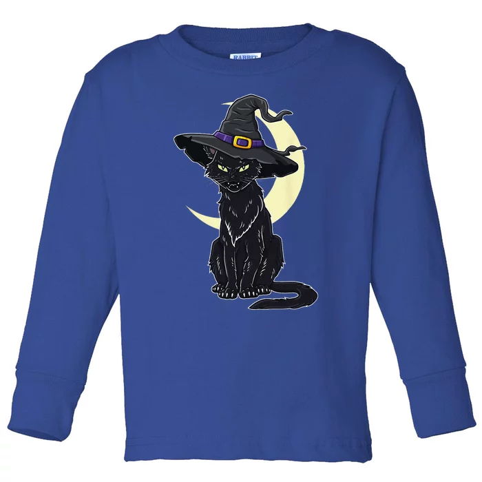 Halloween Scary Black Cat With Witch Hat Toddler Long Sleeve Shirt