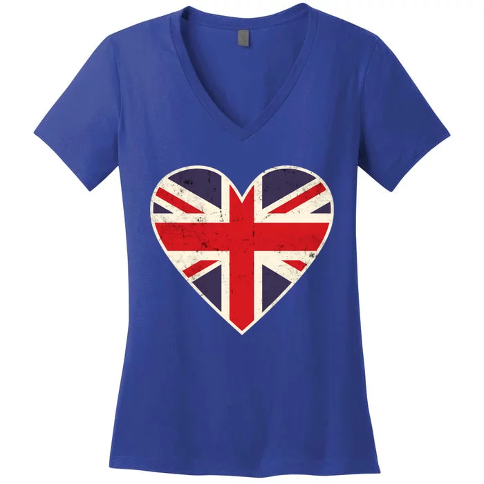 Heart Shaped British Union Jack Flag Cool Gift Women's V-Neck T-Shirt