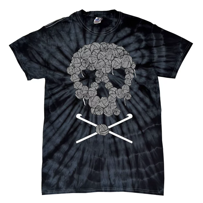 Halloweeen Skull Crochet Lovers Yarn Funny Skeleton Gift Tie-Dye T-Shirt