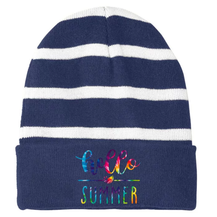 Hello Summer Colorful Rainbow Striped Beanie with Solid Band