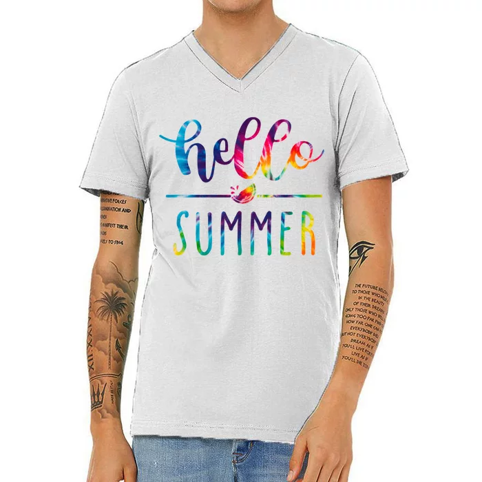 Hello Summer Colorful Rainbow V-Neck T-Shirt