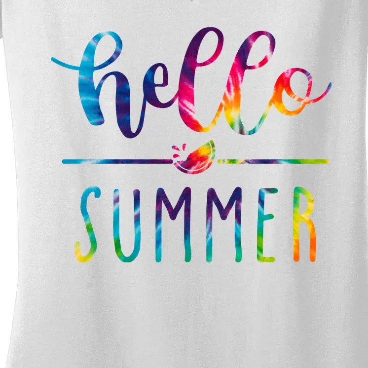 Hello Summer Colorful Rainbow Women's V-Neck T-Shirt