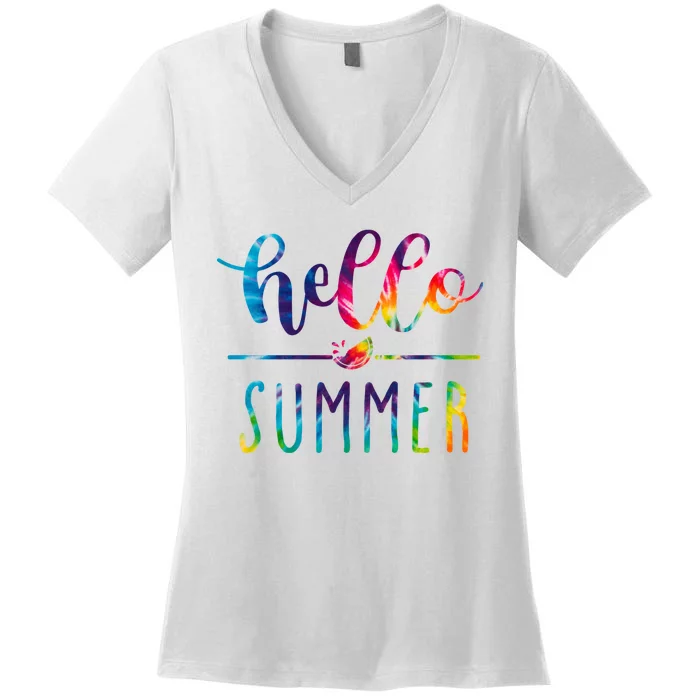 Hello Summer Colorful Rainbow Women's V-Neck T-Shirt