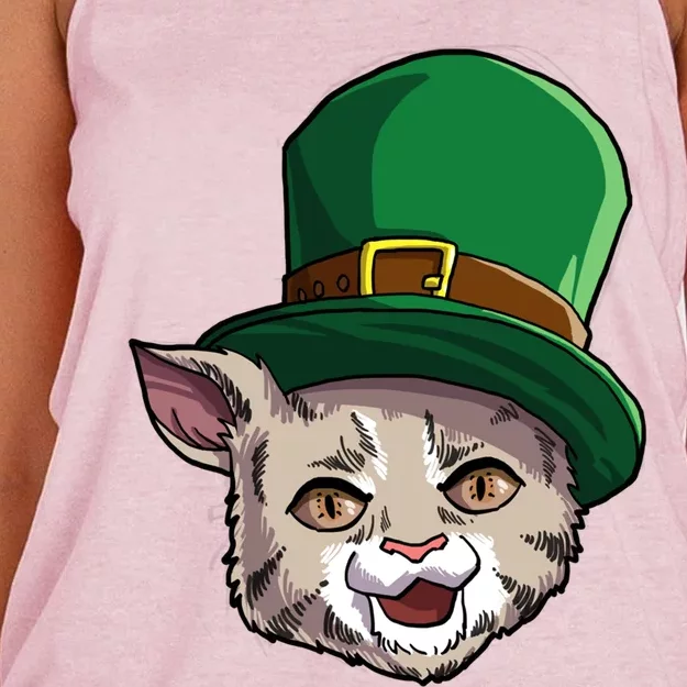 Happy Saint Catty's Day Irish Cat Leprechaun St Patricks Day Great Gift Women's Knotted Racerback Tank