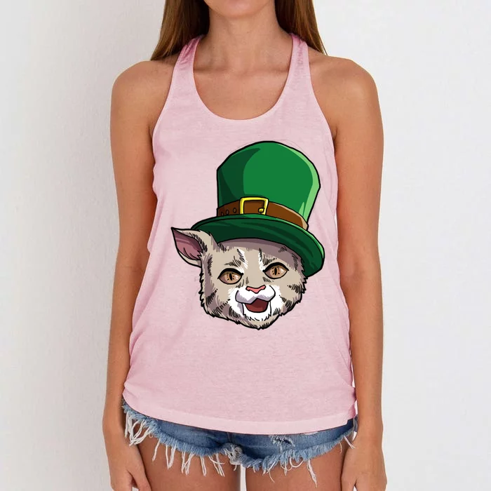 Happy Saint Catty's Day Irish Cat Leprechaun St Patricks Day Great Gift Women's Knotted Racerback Tank