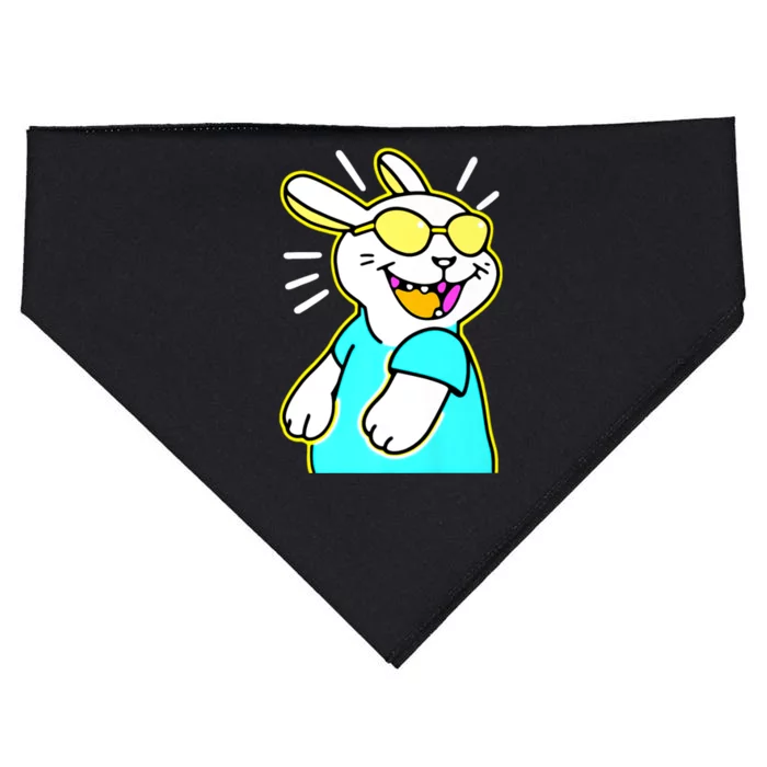 Happy Smiling Cartoon Easter Bunny With Yellow Glasses USA-Made Doggie Bandana