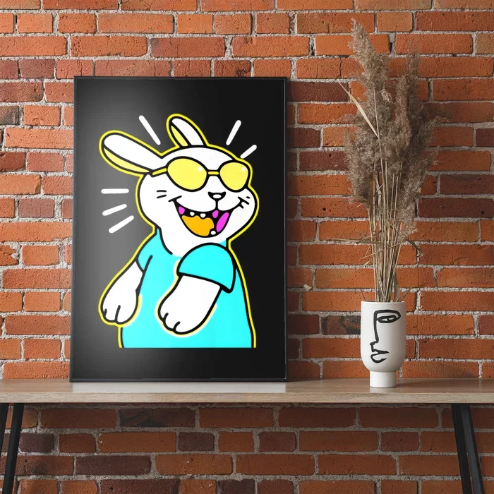 Happy Smiling Cartoon Easter Bunny With Yellow Glasses Poster