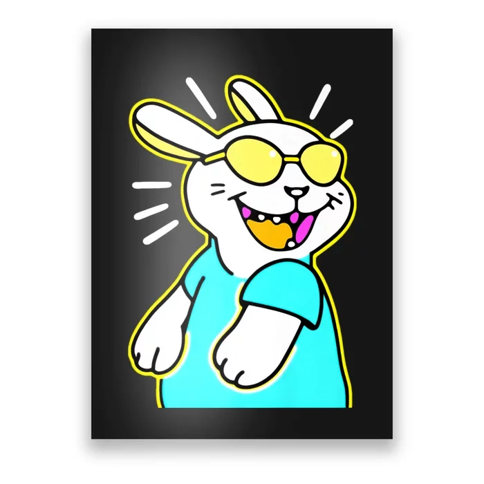 Happy Smiling Cartoon Easter Bunny With Yellow Glasses Poster