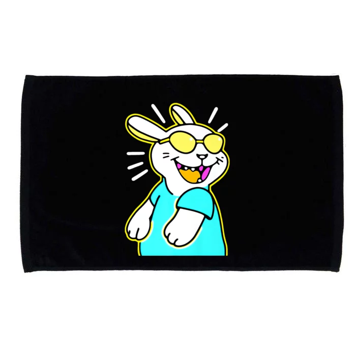 Happy Smiling Cartoon Easter Bunny With Yellow Glasses Microfiber Hand Towel