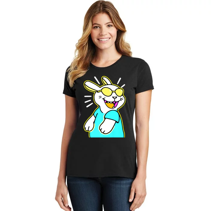 Happy Smiling Cartoon Easter Bunny With Yellow Glasses Women's T-Shirt