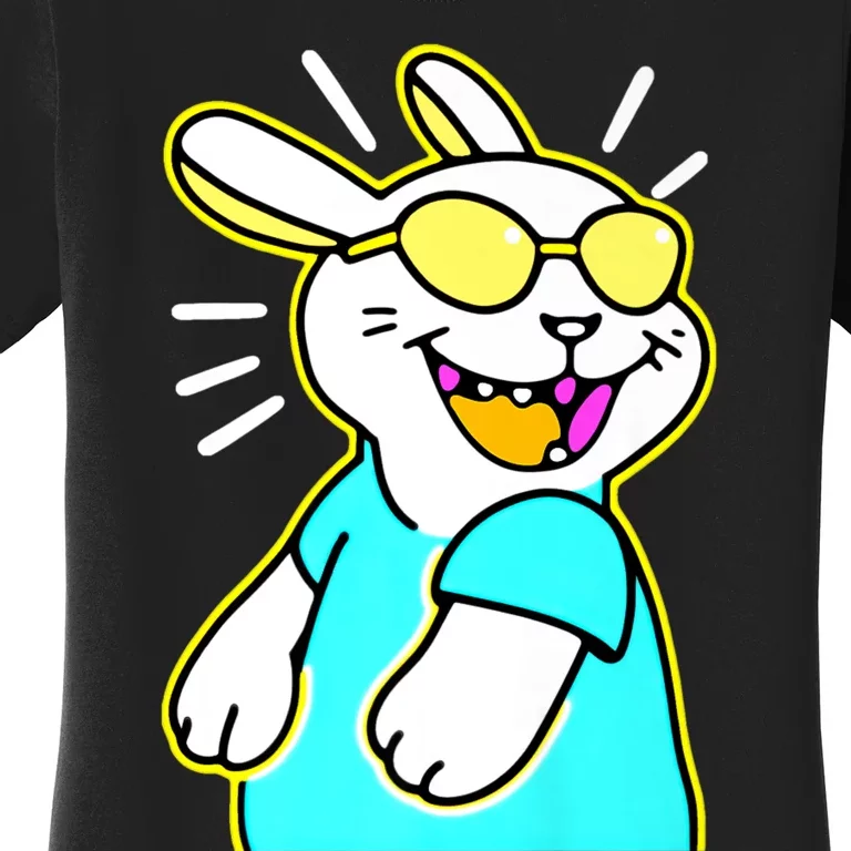 Happy Smiling Cartoon Easter Bunny With Yellow Glasses Women's T-Shirt