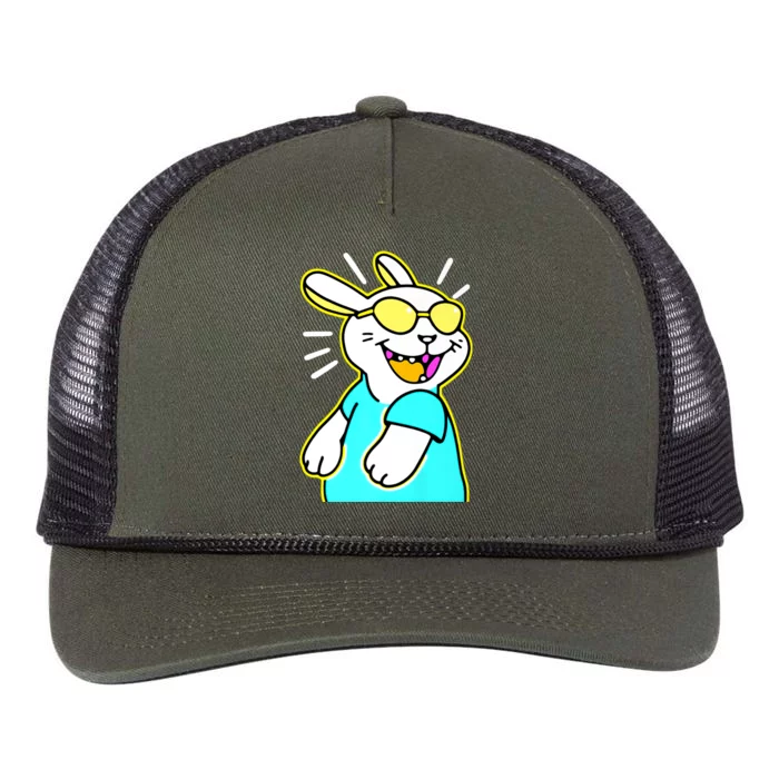 Happy Smiling Cartoon Easter Bunny With Yellow Glasses Retro Rope Trucker Hat Cap