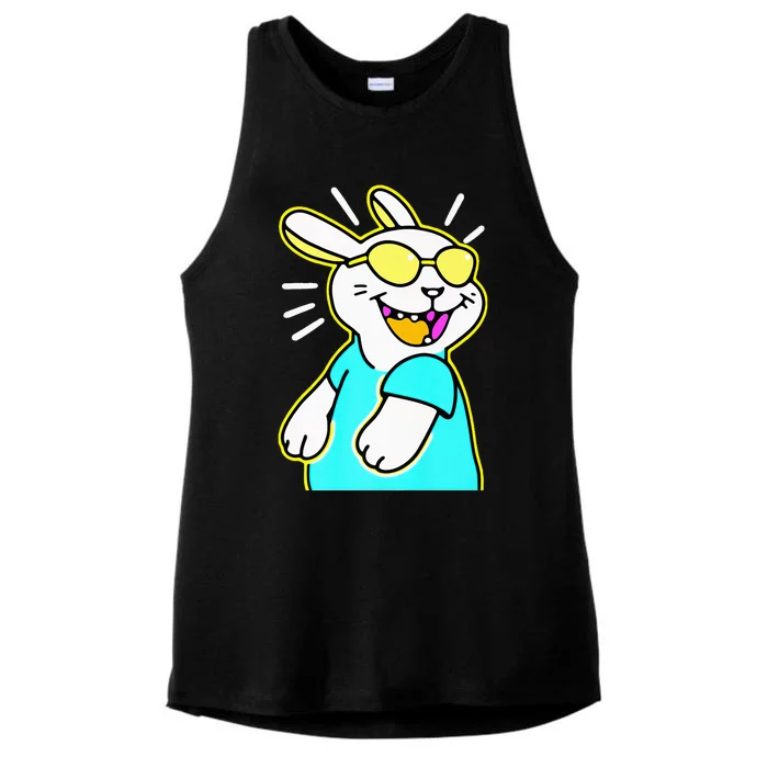 Happy Smiling Cartoon Easter Bunny With Yellow Glasses Ladies Tri-Blend Wicking Tank