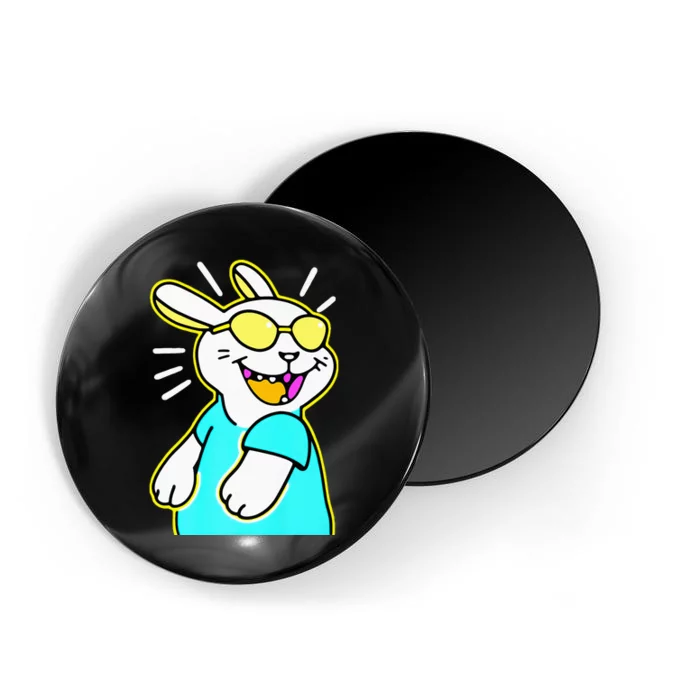 Happy Smiling Cartoon Easter Bunny With Yellow Glasses Magnet