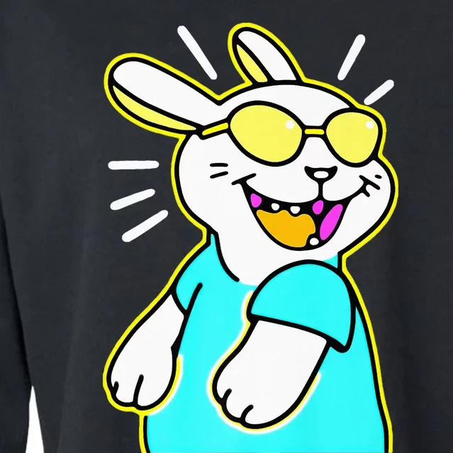 Happy Smiling Cartoon Easter Bunny With Yellow Glasses Cropped Pullover Crew