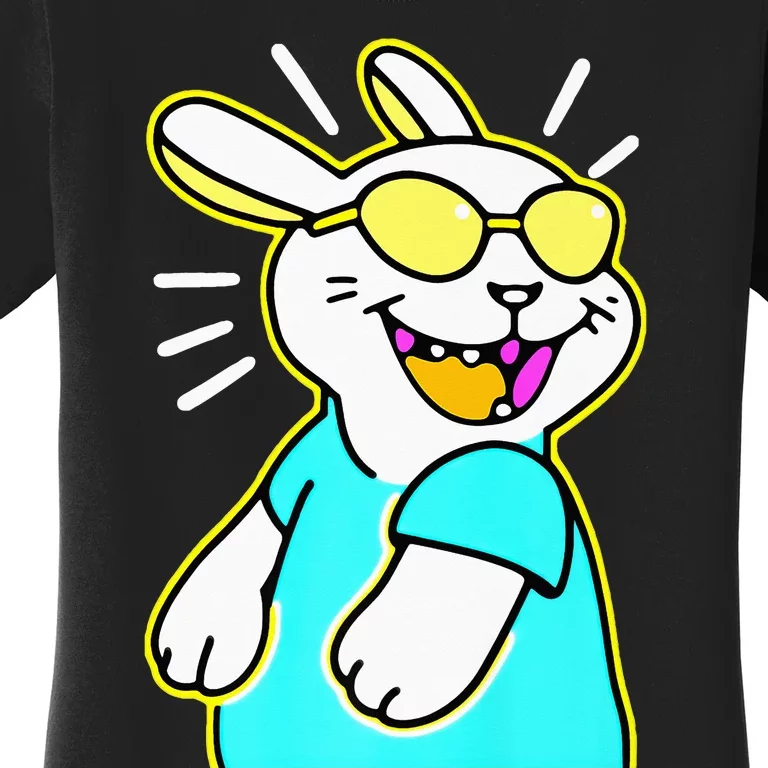 Happy Smiling Cartoon Easter Bunny With Yellow Glasses Women's T-Shirt