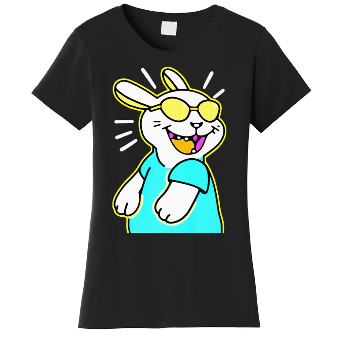 Happy Smiling Cartoon Easter Bunny With Yellow Glasses Women's T-Shirt