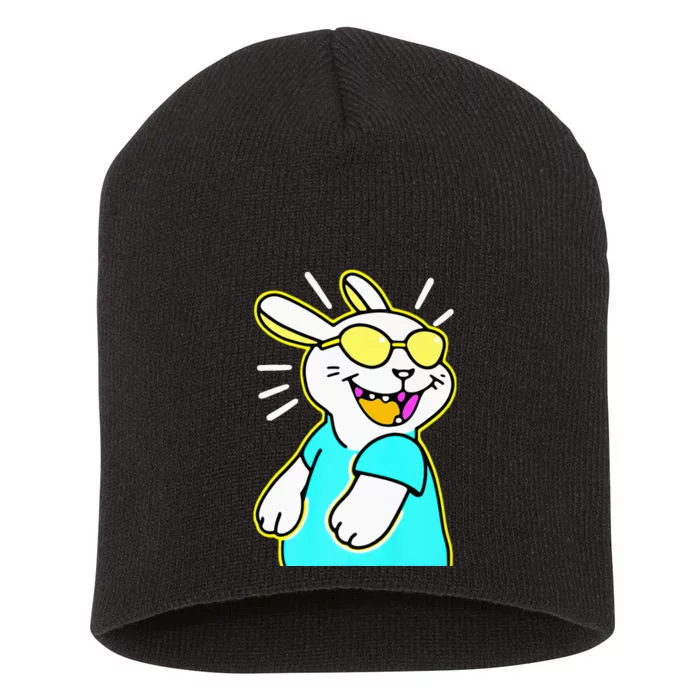 Happy Smiling Cartoon Easter Bunny With Yellow Glasses Short Acrylic Beanie