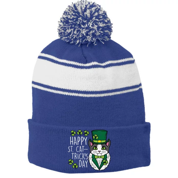 Happy St Cat Tricks Patricks Day Funny Pet Gift Stripe Pom Pom Beanie