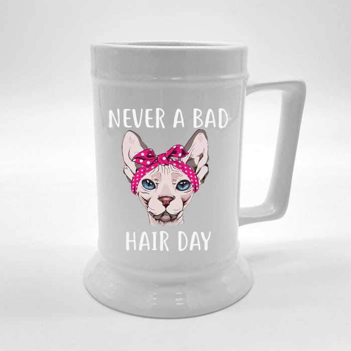 Hairless Sphynx Cat Feline Bald Never A Bad Hair Day Front & Back Beer Stein