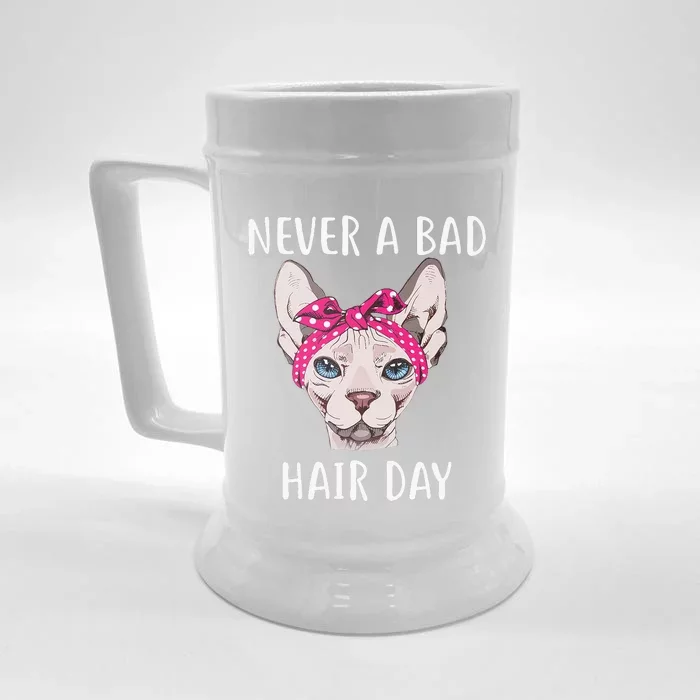 Hairless Sphynx Cat Feline Bald Never A Bad Hair Day Front & Back Beer Stein