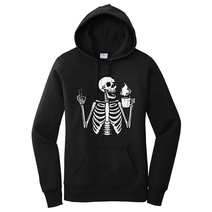 Halloween Skeleton Coffee Peace Funny Costume Women's Pullover Hoodie