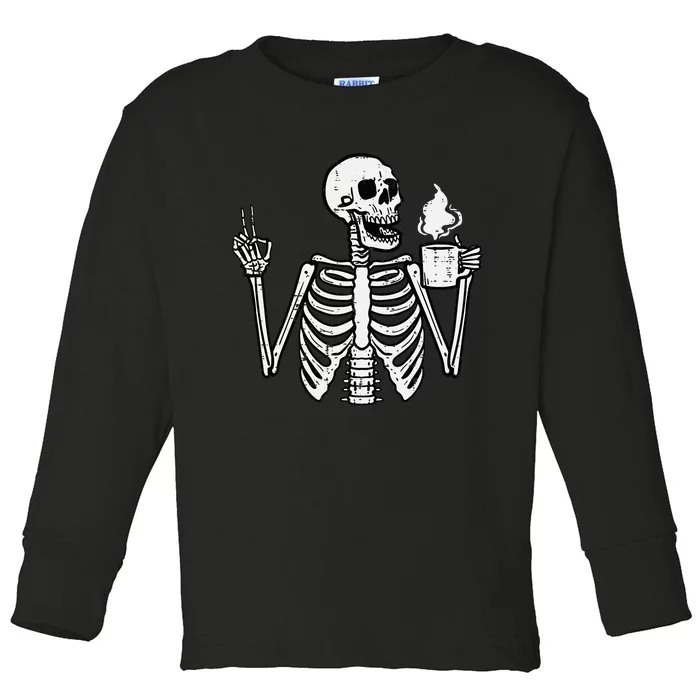 Halloween Skeleton Coffee Peace Funny Costume Toddler Long Sleeve Shirt