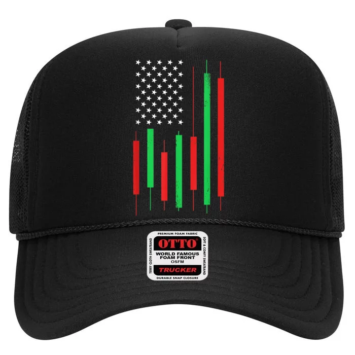 HODLn Stock Chart American Flag Funny Stock Trader High Crown Mesh Trucker Hat