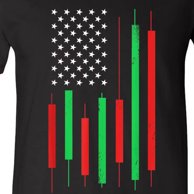 HODLn Stock Chart American Flag Funny Stock Trader V-Neck T-Shirt