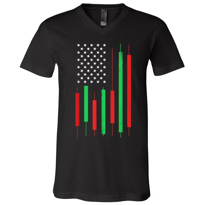 HODLn Stock Chart American Flag Funny Stock Trader V-Neck T-Shirt