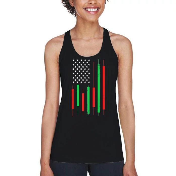 HODLn Stock Chart American Flag Funny Stock Trader Women's Racerback Tank