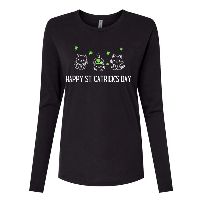 Happy St. Catrick's Day Saint Patrick's Day Cat Womens Cotton Relaxed Long Sleeve T-Shirt