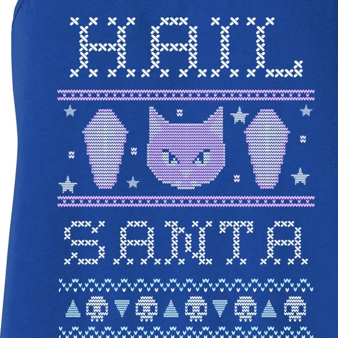 Hail Santa Creepy Cute Cat Gift Pastel Goth Ugly Christmas Funny Gift Women's Racerback Tank