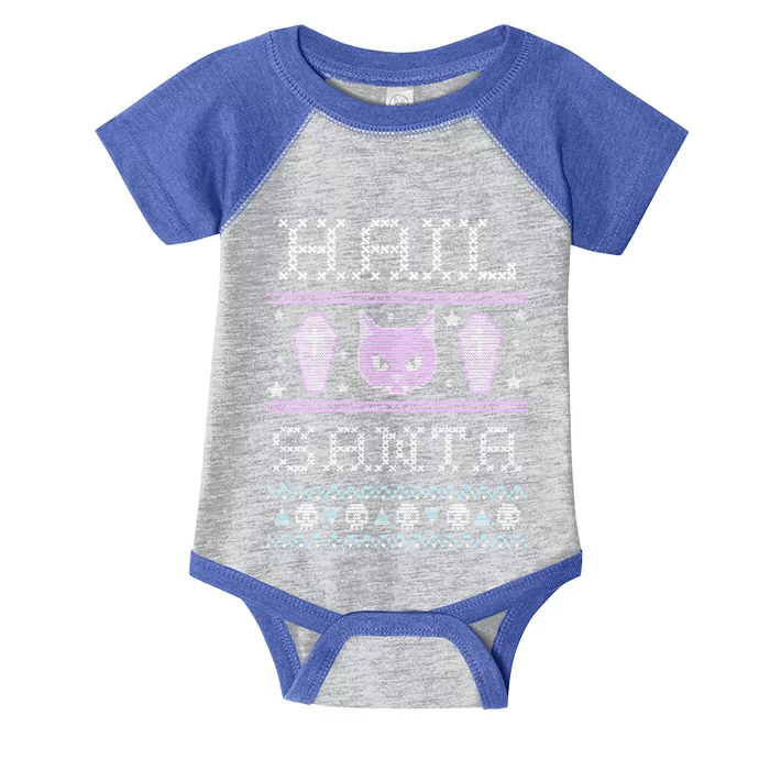 Hail Santa Creepy Cute Cat Gift Pastel Goth Ugly Christmas Funny Gift Infant Baby Jersey Bodysuit