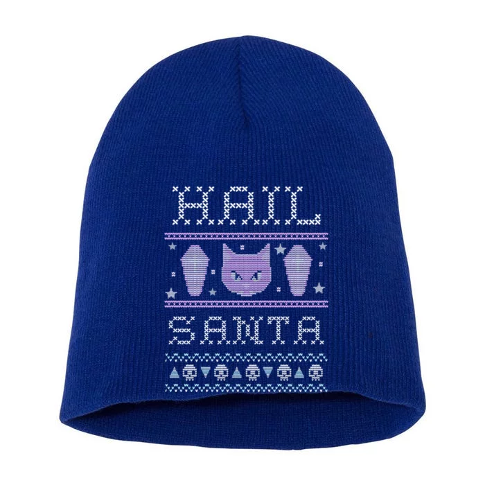 Hail Santa Creepy Cute Cat Gift Pastel Goth Ugly Christmas Funny Gift Short Acrylic Beanie