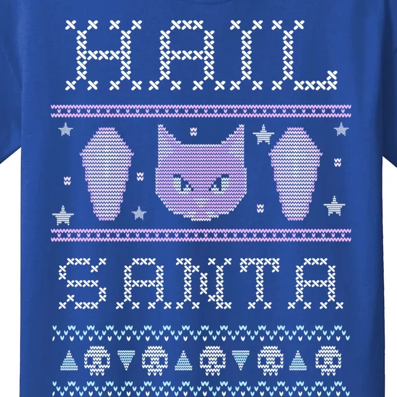 Hail Santa Creepy Cute Cat Gift Pastel Goth Ugly Christmas Funny Gift Kids T-Shirt