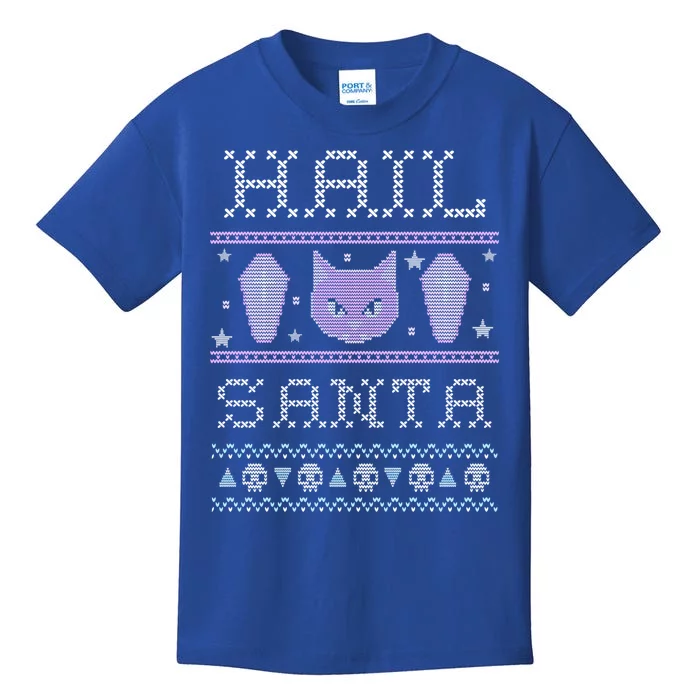 Hail Santa Creepy Cute Cat Gift Pastel Goth Ugly Christmas Funny Gift Kids T-Shirt