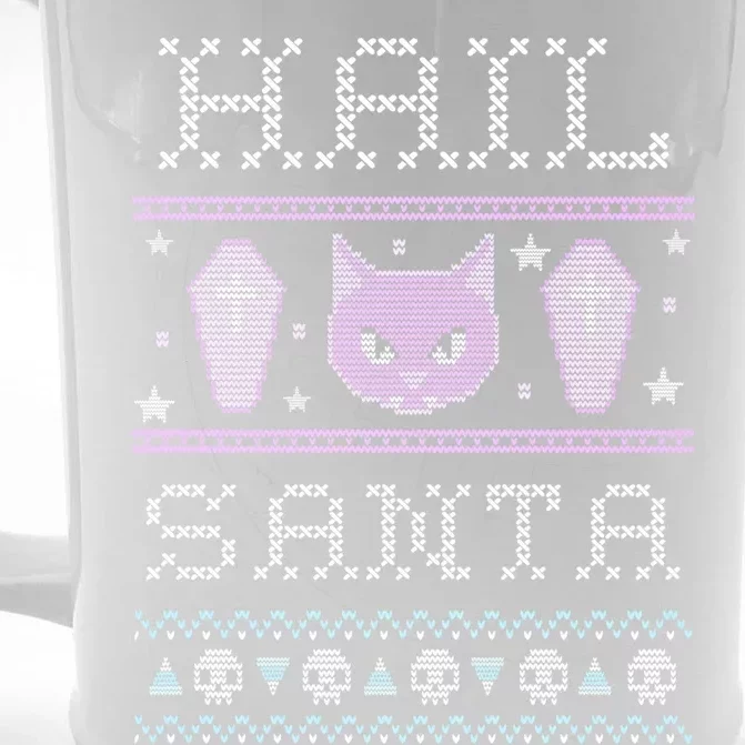 Hail Santa Creepy Cute Cat Gift Pastel Goth Ugly Christmas Funny Gift Front & Back Beer Stein