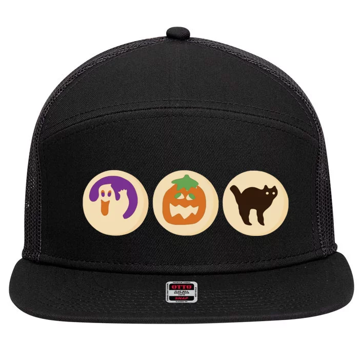 Halloween Sugar Cookie Spooky Season Cat Pumpkin Boo Ghost 7 Panel Mesh Trucker Snapback Hat