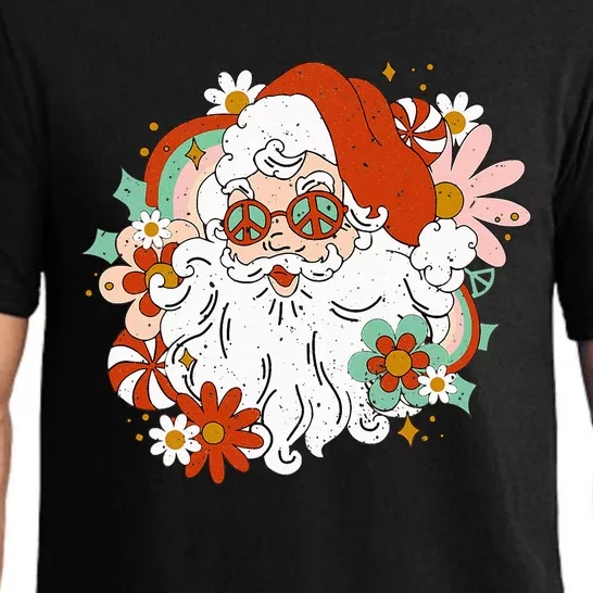 Hippie Santa Claus Floral Peace Sign Retro Christmas Pajama Set