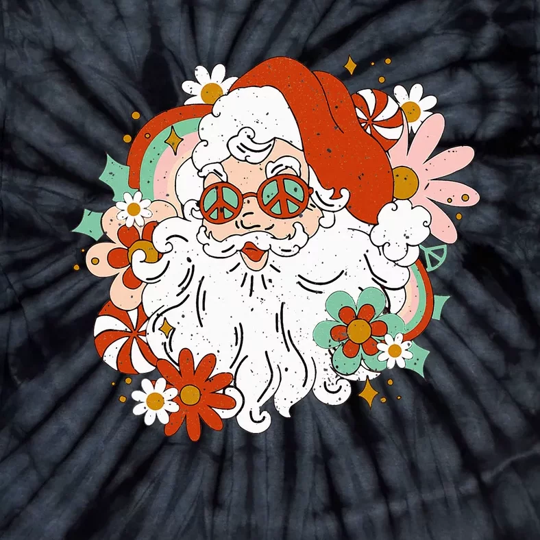 Hippie Santa Claus Floral Peace Sign Retro Christmas Tie-Dye T-Shirt