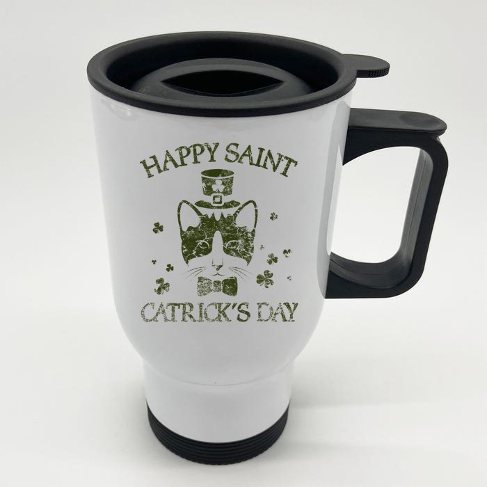 Happy Saint Catrick's Day Funny Kitty Cat St Patrick's Day Front & Back Stainless Steel Travel Mug