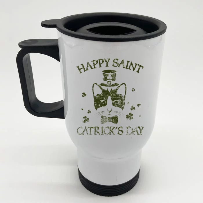 Happy Saint Catrick's Day Funny Kitty Cat St Patrick's Day Front & Back Stainless Steel Travel Mug