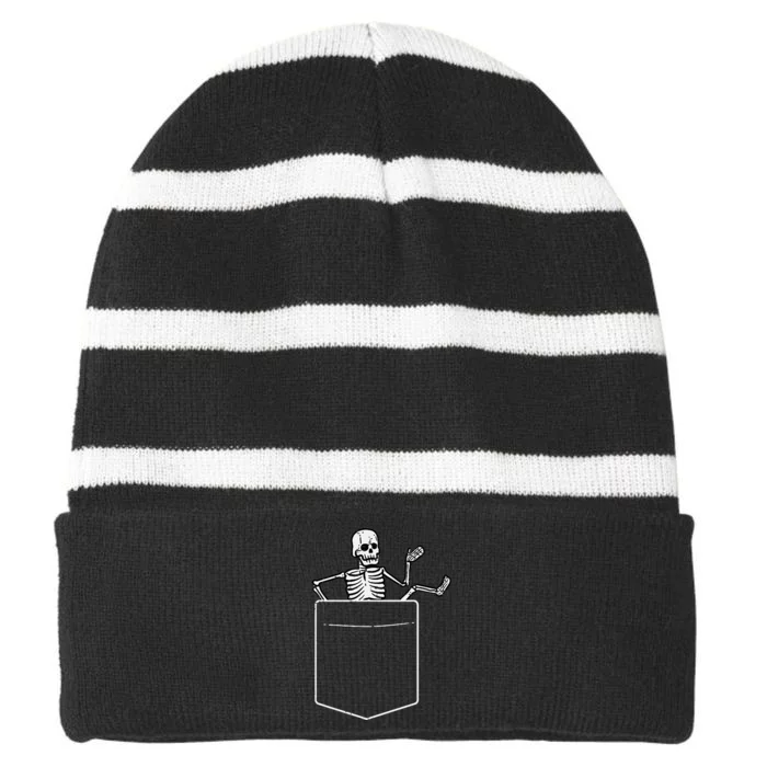 Halloween Skeleton Costume Pocket Striped Beanie with Solid Band