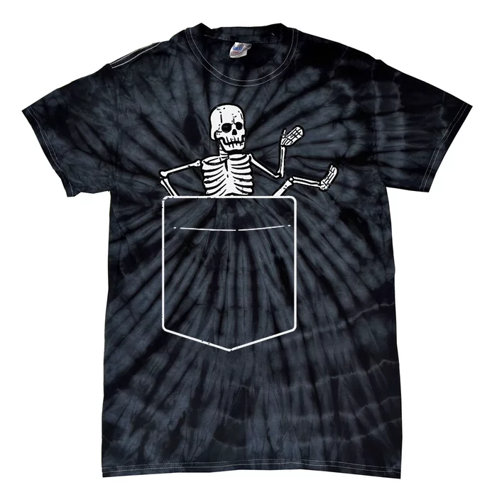 Halloween Skeleton Costume Pocket Tie-Dye T-Shirt