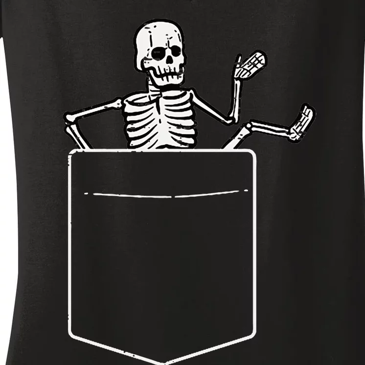 Halloween Skeleton Costume Pocket Women's V-Neck T-Shirt