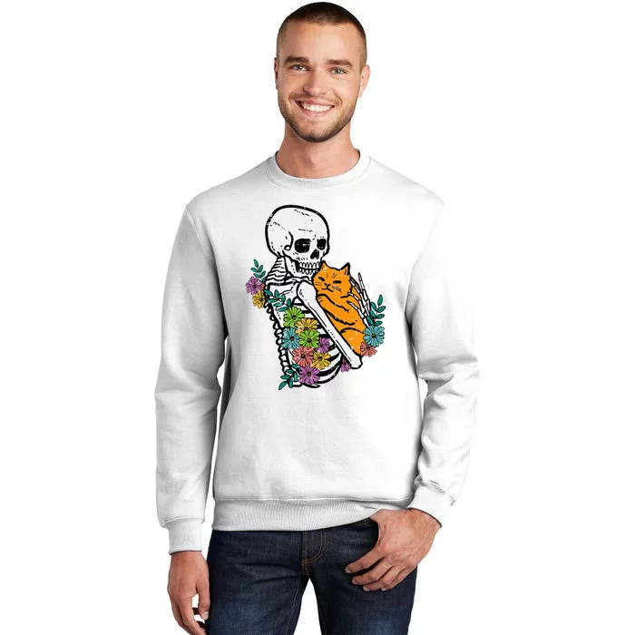 Halloween Skeleton Cat Hug Flowers Costume Sweatshirt