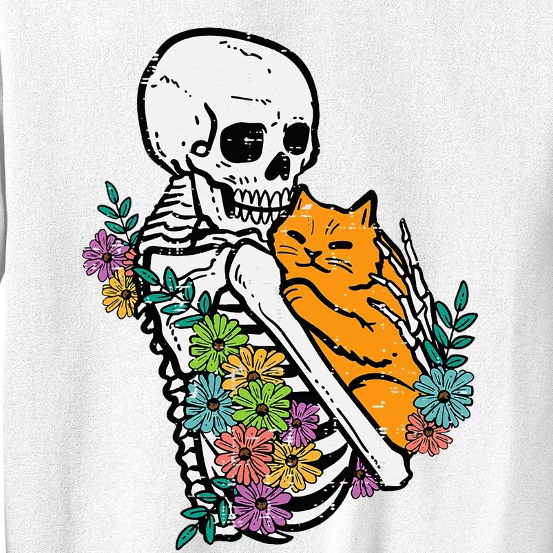 Halloween Skeleton Cat Hug Flowers Costume Sweatshirt