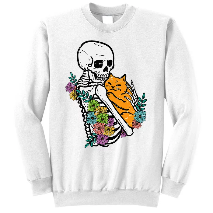 Halloween Skeleton Cat Hug Flowers Costume Sweatshirt