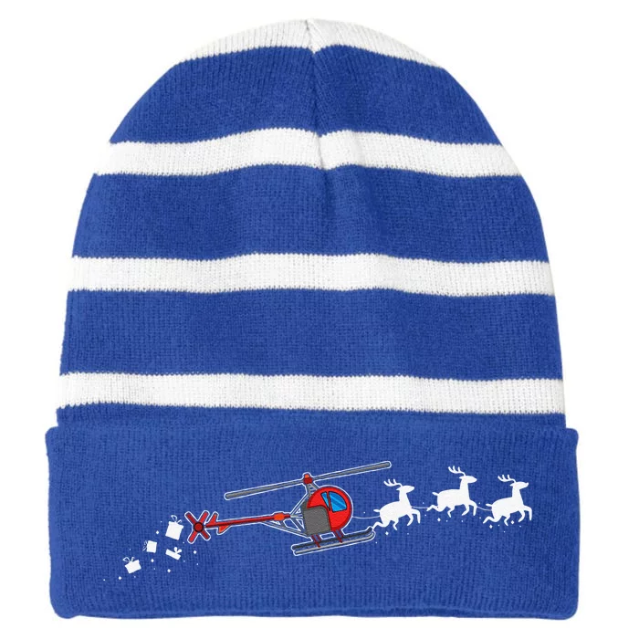 Helicopter Santa Christmas Sleigh Funny Helicopter Xmas Striped Beanie with Solid Band